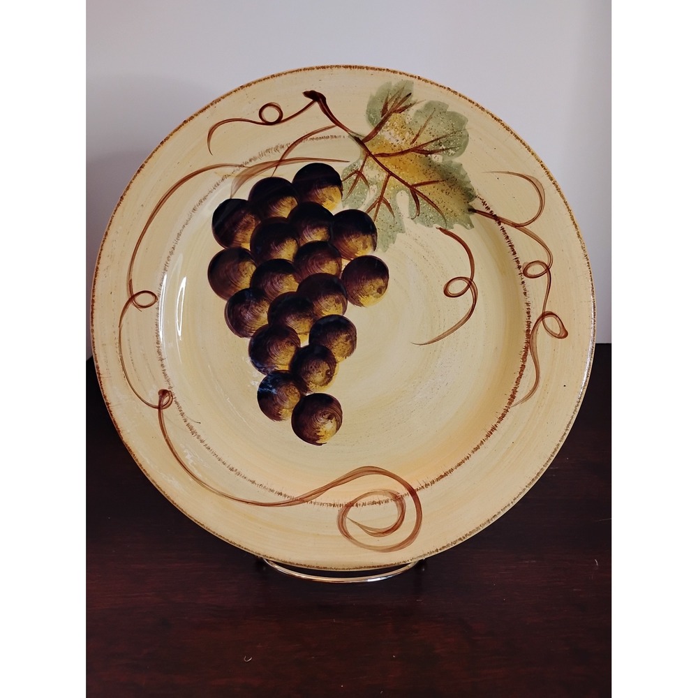 Tabletops Unlimited Vino Hand Painted Grape Dinner Plate Cream Purple 10.75in